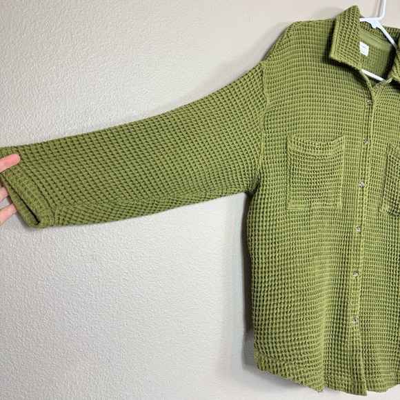PAPER LABEL Lanca Waffle Knit shacket jacket Button down in moss large A - Picture 8 of 12